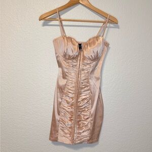 Forever 21 Satin Mini Dress in Champagne